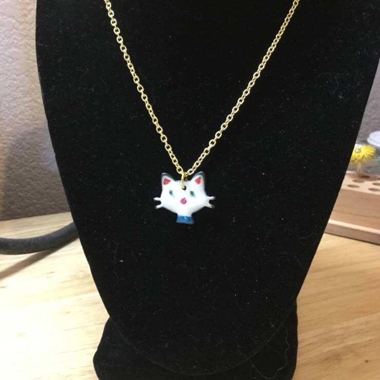Watercolor Enameled Cat Necklace
