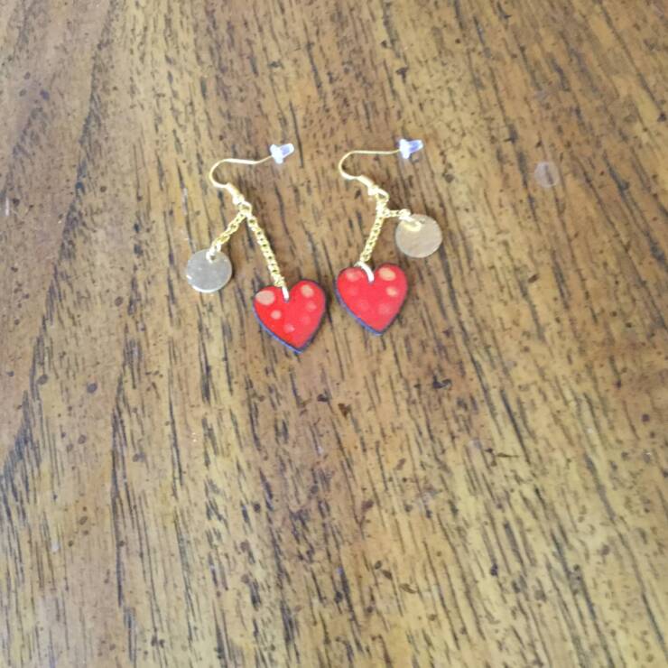 Enamel heart and circle earrings