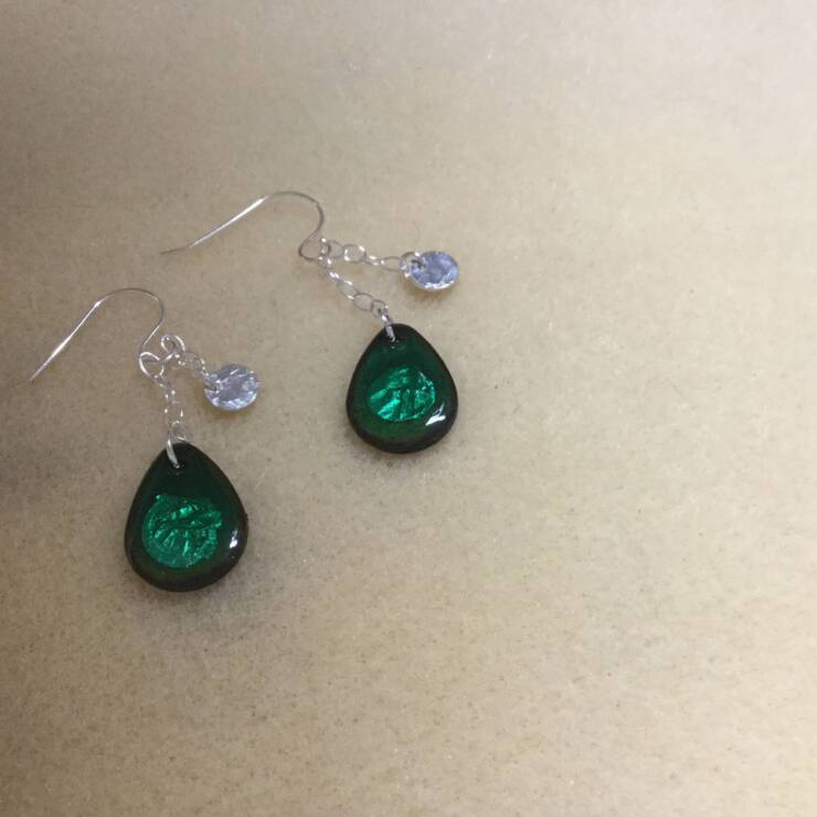 Transparent Green Enamel Earrings