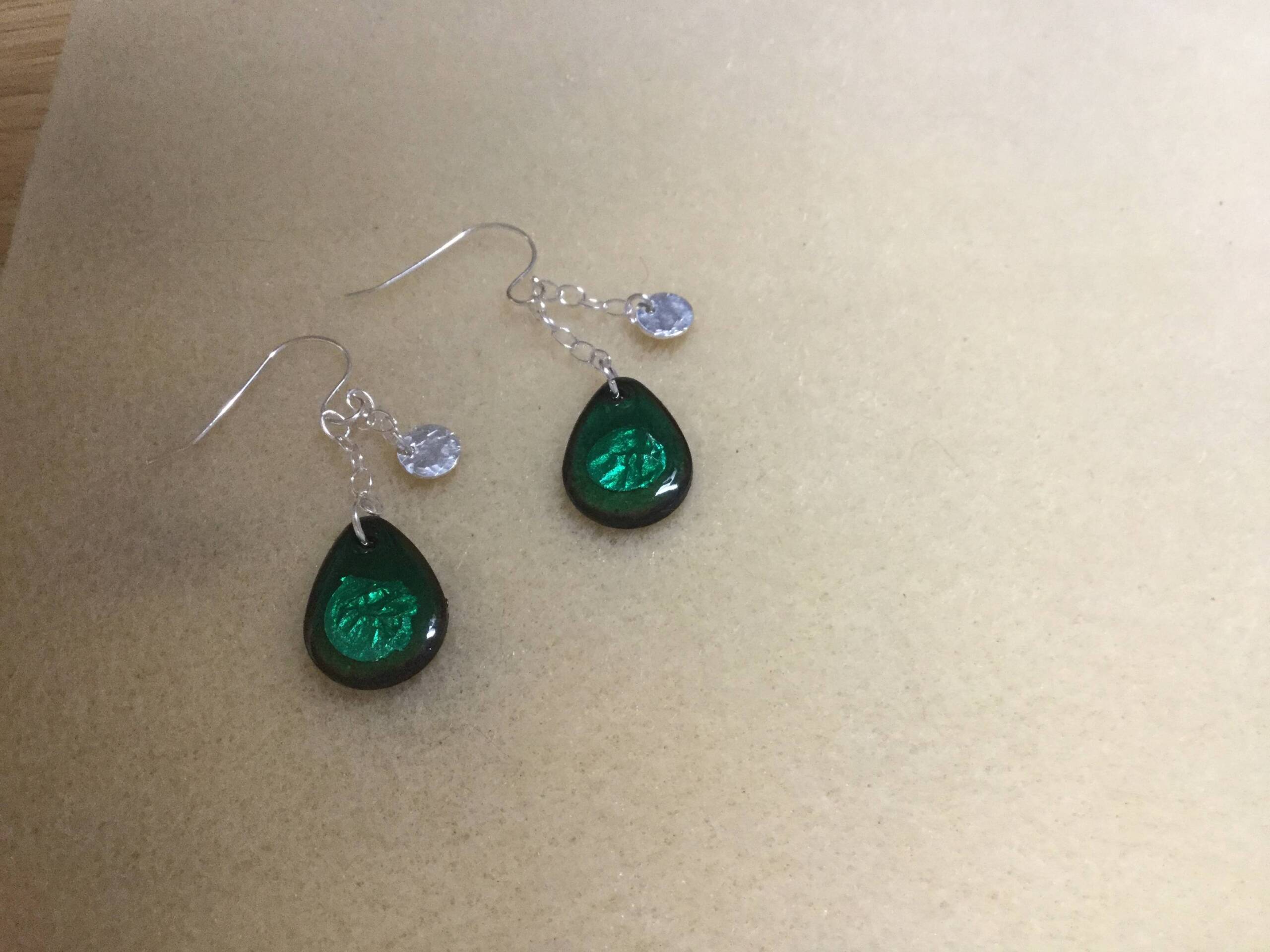 Transparent Green Enamel Earrings