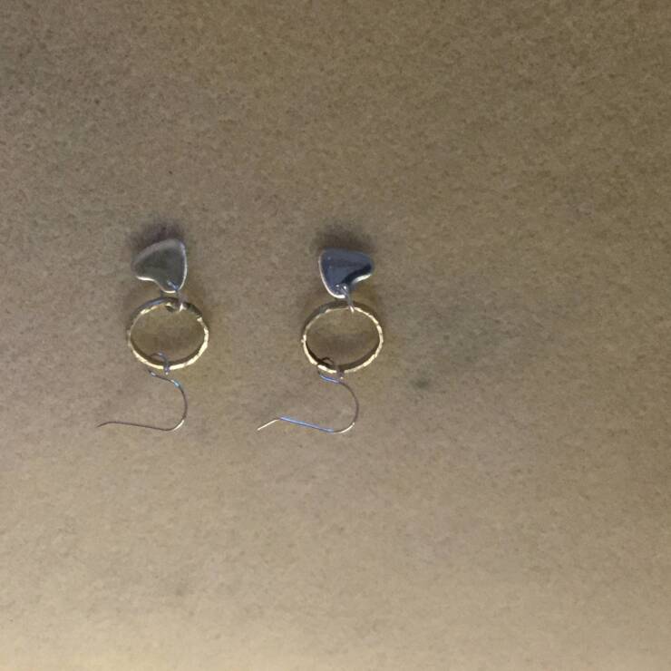 Silver Heart and Brass Circle Earrings