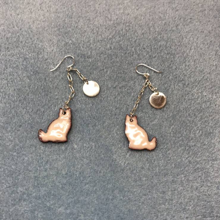 Cat and Silver Ball Earrings