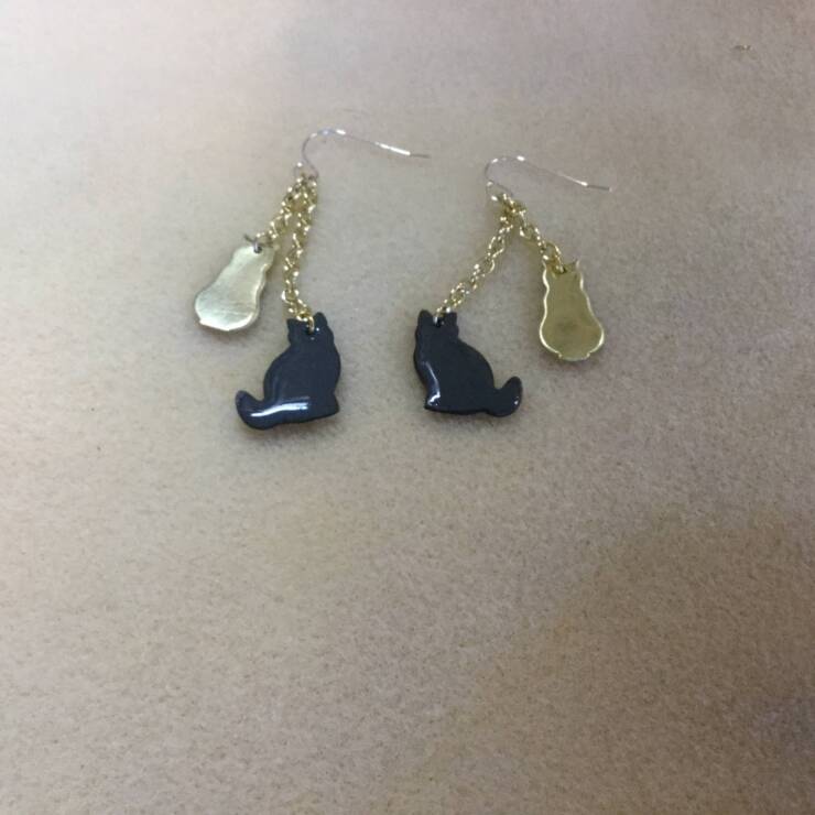 Enamel and brass cat earrings