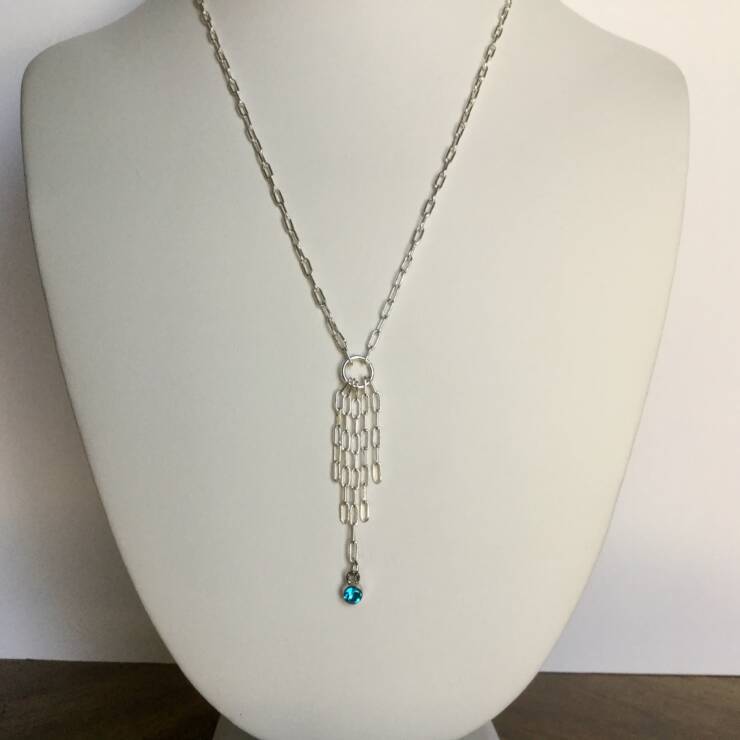Tassel Style Blue Crystal Necklace
