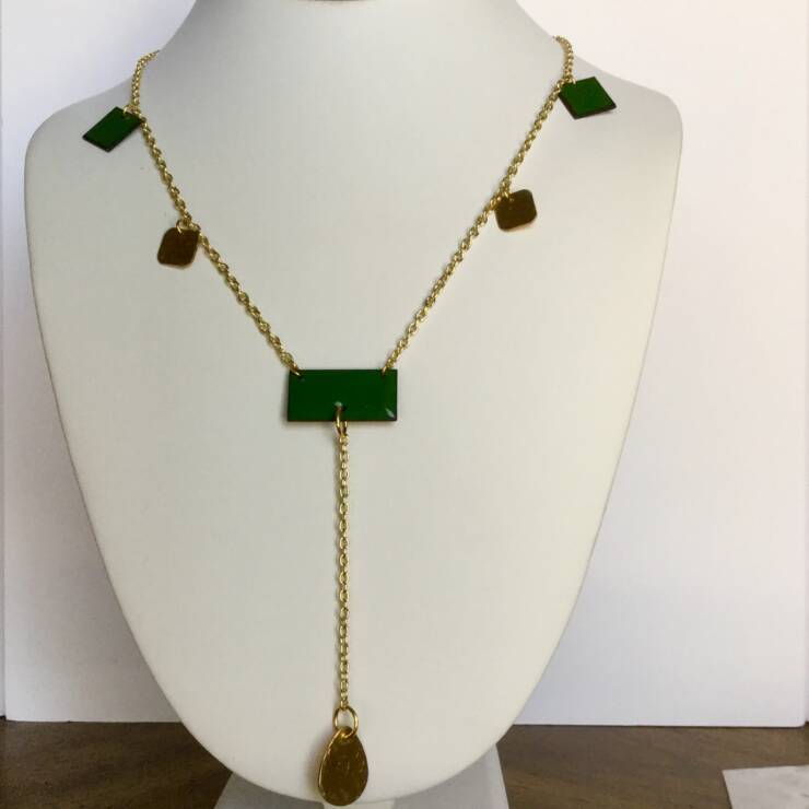 Green Enamel and Brass Necklace
