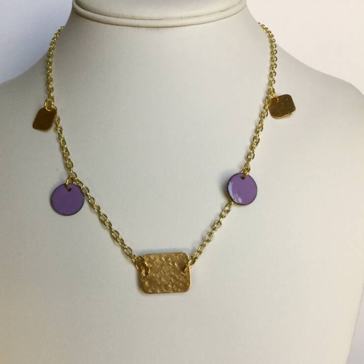 Brass and Lavendar Enamel Necklace