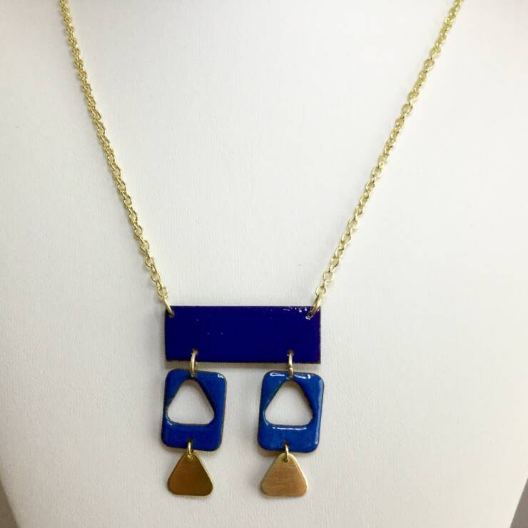 Mixed shape enamel and brass necklace